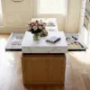 185 cm-235 cm Extendable White&Natural Kitchen Island with Storage Kitchen Cabinet