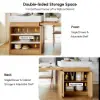 185 cm-235 cm Extendable White&Natural Kitchen Island with Storage Kitchen Cabinet