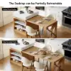 185 cm-235 cm Extendable White&Natural Kitchen Island with Storage Kitchen Cabinet