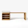185 cm-235 cm Extendable White&Natural Kitchen Island with Storage Kitchen Cabinet