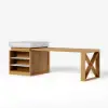 185 cm-235 cm Extendable White&Natural Kitchen Island with Storage Kitchen Cabinet