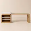 185 cm-235 cm Extendable White&Natural Kitchen Island with Storage Kitchen Cabinet