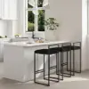 Modern Black Velvet Counter Stool with Back & Footrest 4-Pieces