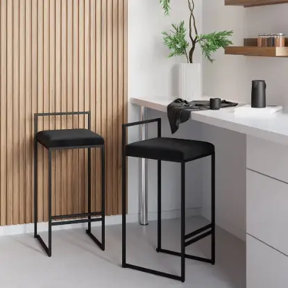 Modern Black Velvet Counter Stool with Back & Footrest 8-Pieces