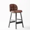 Set of 2 Rustic PU Leather Counter Stools with Upholstered Brown