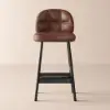 Set of 2 Rustic PU Leather Counter Stools with Upholstered Brown