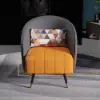 Faux Leather Upholstered Barrel Accent Chair with Pillow & Metal Legs, Set of 2 – Grey