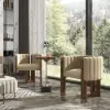 Picture of Velvet Upholstered Channel Tufted Barrel Accent Chair with Wooden Legs, Set of 4 – Sand