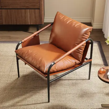 Picture of Modern Faux Leather Lounge Accent Chair with Metal Frame, Set of 2