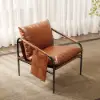 Modern Faux Leather Lounge Accent Chair with Metal Frame, Set of 2