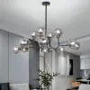 12 Light Black Chandelier with Globe Glass Shade Modern Pendant Light for Living Room