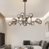 12 Light Black Chandelier with Globe Glass Shade Modern Pendant Light for Living Room