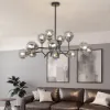 12 Light Black Chandelier with Globe Glass Shade Modern Pendant Light for Living Room