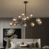 12 Light Black Chandelier with Globe Glass Shade Modern Pendant Light for Living Room