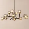12 Light Black Chandelier with Globe Glass Shade Modern Pendant Light for Living Room