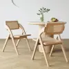 Japandi Dining Chairs Solid Wood Folding Rattan Side Chair Dining Room Chairs 8-Pieces