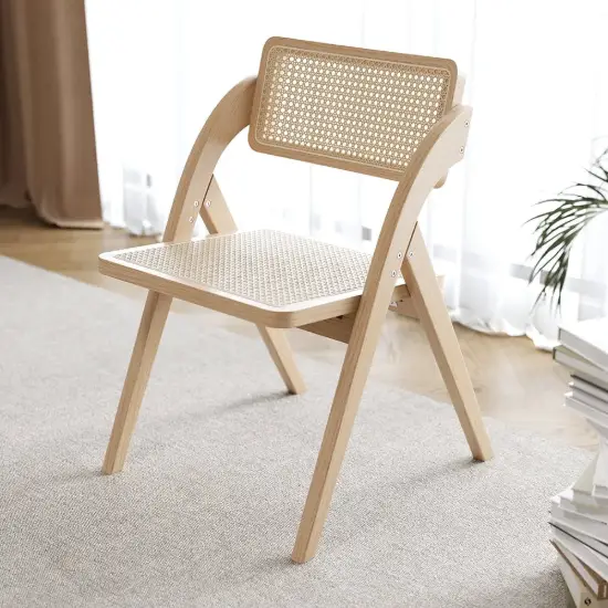 Japandi Dining Chairs Solid Wood Folding Rattan Side Chair Dining Room Chairs 6-Pieces