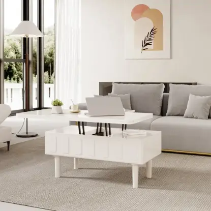 Picture of Modern White Lift Top Coffee Table Extendable with Storage