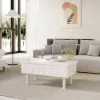 Modern White Lift Top Coffee Table Extendable with Storage