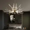 9-Light Resin Deer Horn Antler Ceiling Chandelier Lighting in Gold