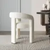 Modern Off White Boucle Dining Chair with Curved Back & Upholstered Legs, 6 Pieces