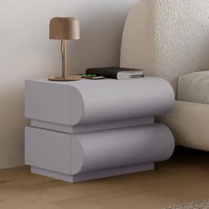 Picture of Humply Grey Faux Leather 2-Drawer Nightstand with Charging Station, Set of 2