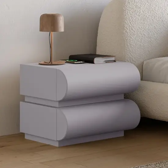 Picture of Humply Grey Faux Leather 2-Drawer Nightstand with Charging Station, Set of 2