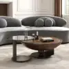 Modern 55 -90 cm 2-Piece Walnut Glass Top Nesting Coffee Table Set
