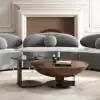 Modern 55 -90 cm 2-Piece Walnut Glass Top Nesting Coffee Table Set