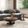 Modern 55 -90 cm 2-Piece Walnut Glass Top Nesting Coffee Table Set