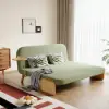 183 cm 2-Seater Velvet & Rattan Pull-out Sofa Sofa with Rotating Tray