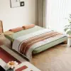 183 cm 2-Seater Velvet & Rattan Pull-out Sofa Sofa with Rotating Tray