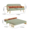183 cm 2-Seater Velvet & Rattan Pull-out Sofa Sofa with Rotating Tray