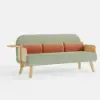 183 cm 2-Seater Velvet & Rattan Pull-out Sofa Sofa with Rotating Tray