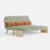 183 cm 2-Seater Velvet & Rattan Pull-out Sofa Sofa with Rotating Tray