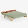 183 cm 2-Seater Velvet & Rattan Pull-out Sofa Sofa with Rotating Tray
