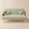 183 cm 2-Seater Velvet & Rattan Pull-out Sofa Sofa with Rotating Tray