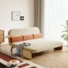 183 cm 2-Seater Cotton & Linen Pull-out Sofa Sofa with Rotating Tray