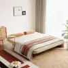 183 cm 2-Seater Cotton & Linen Pull-out Sofa Sofa with Rotating Tray