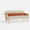183 cm 2-Seater Cotton & Linen Pull-out Sofa Sofa with Rotating Tray