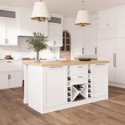 150 cm Modern Natural &White Kitchen lsland Kitchen Cabinet with Wine Storage