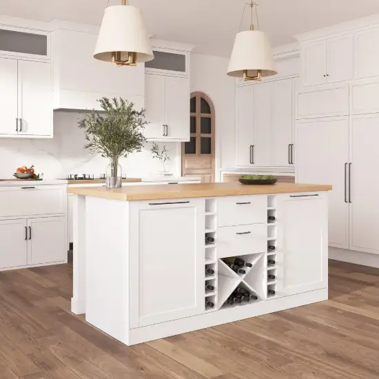 150 cm Modern Natural &White Kitchen lsland Kitchen Cabinet with Wine Storage