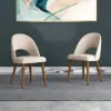 Modern Sand Cotton and Linen Dining Chair with Wooden Legs, 2 Pieces