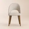 Modern Sand Cotton and Linen Dining Chair with Wooden Legs, 2 Pieces