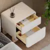 Curva Boucle 2-Drawer Bedside Table with Natural Wood Legs and USB Port