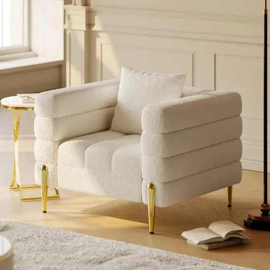 Axial Boucle Upholstered Accent Chair in Gold Finish