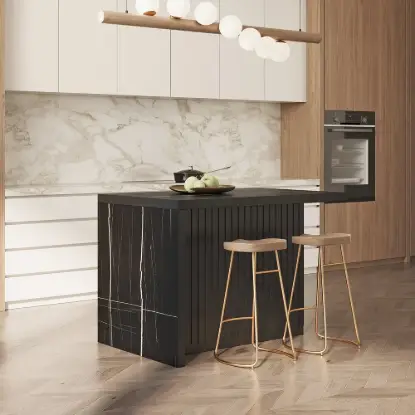 Picture of Modern 127 cm Wood Kitchen Island with Drawers & Cabinets, Black