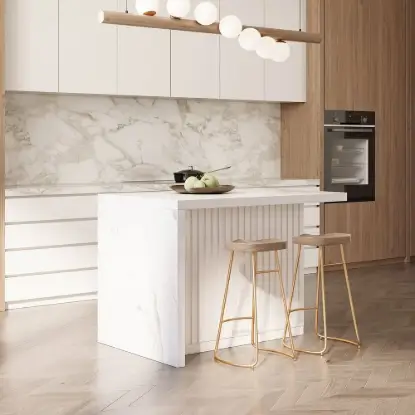 Picture of Modern 127 cm Wood Kitchen Isle with Drawers & Cabinets, White