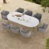 9 Pieces 2134 mm Outdoor Sintered Stone Top Dining Table Set with Rope Woven Armchairs