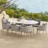 9 Pieces 2134 mm Outdoor Sintered Stone Top Dining Table Set with Rope Woven Armchairs